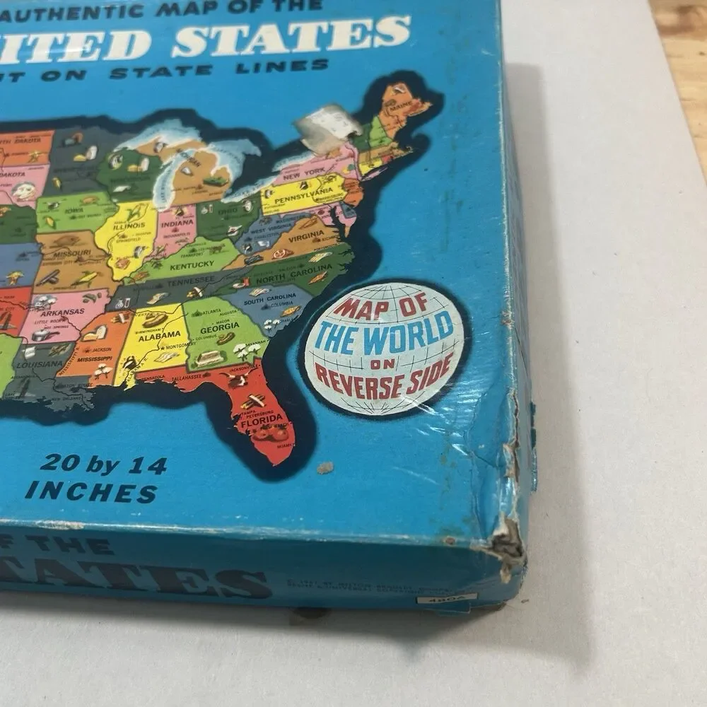 VTG Milton Bradley United States Authentic Map Puzzle 1961 Hawaii Alaska 2-Sided
